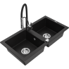 Mexen Mario zlewozmywak granitowy 2-komorowy z baterią kuchenną Aster, czarny - 6504-77-73450-07