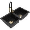 Mexen Mario zlewozmywak granitowy 2-komorowy z baterią kuchenną Aster, czarny - 6504-77-73450-57-G