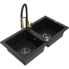 Mexen Mario zlewozmywak granitowy 2-komorowy z baterią kuchenną Aster, czarny - 6504-77-73450-57-B