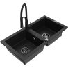 Mexen Mario zlewozmywak granitowy 2-komorowy z baterią kuchenną Aster, czarny - 6504-77-73450-70-B