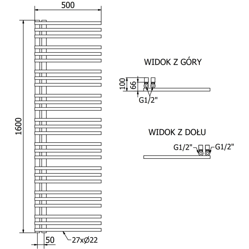 Mexen Neptun grzejnik łazienkowy dekoracyjny 1600 x 500 mm, 662 W, biały - W101-1600-500-00-20