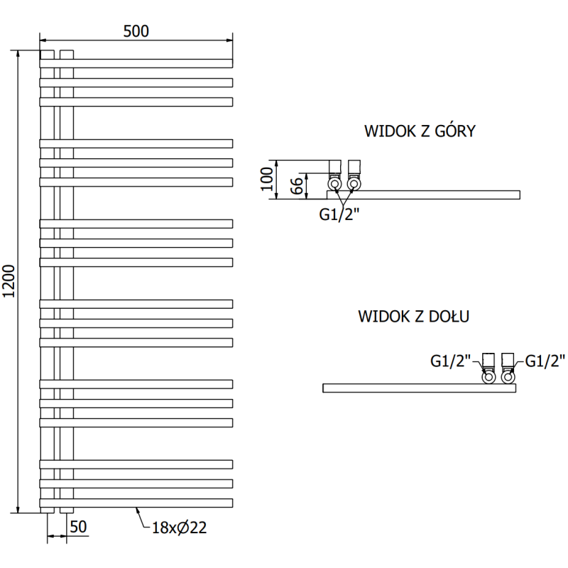 Mexen Neptun grzejnik łazienkowy dekoracyjny 1200 x 500 mm, 456 W, antracyt - W101-1200-500-00-66