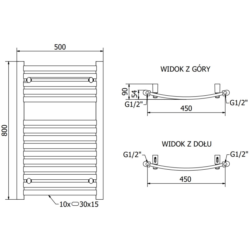 Mexen Helios grzejnik łazienkowy 800 x 500 mm, 381 W, czarny - W103-0800-500-00-70
