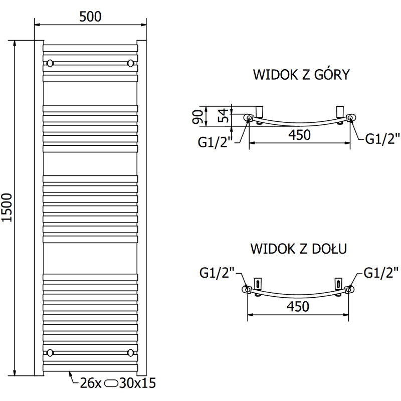 Mexen Helios grzejnik łazienkowy 1500 x 500 mm, 676 W, biały - W103-1500-500-00-20