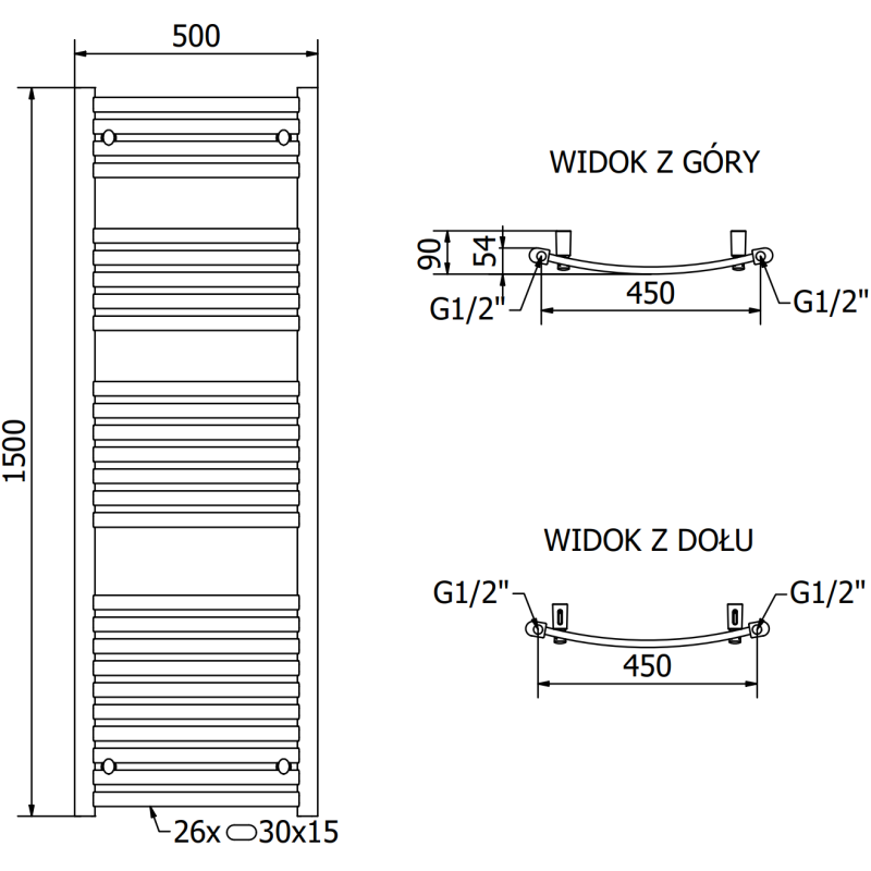 Mexen Helios grzejnik łazienkowy 1500 x 500 mm, 676 W, czarny - W103-1500-500-00-70