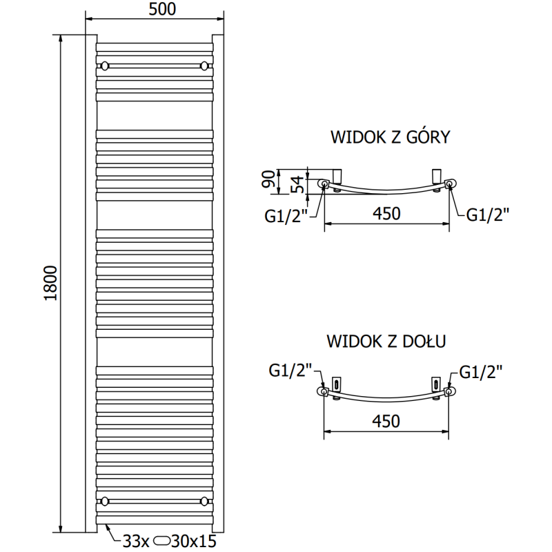 Mexen Helios grzejnik łazienkowy 1800 x 500 mm, 844 W, biały - W103-1800-500-00-20
