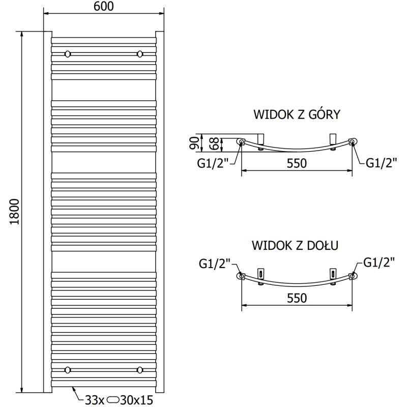 Mexen Helios grzejnik łazienkowy 1800 x 600 mm, 990 W, biały - W103-1800-600-00-20
