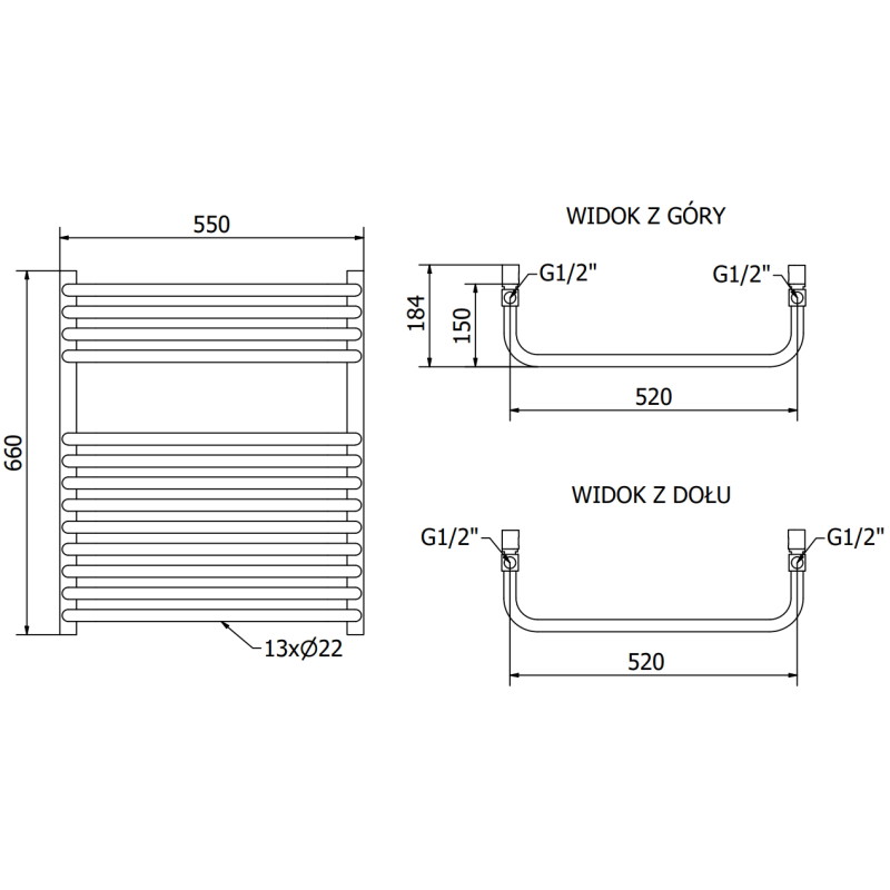 Mexen Apollo grzejnik łazienkowy 660 x 550 mm, 386 W, czarny - W117-0660-550-00-70