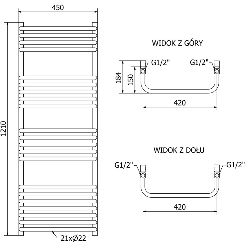Mexen Apollo grzejnik łazienkowy 1210 x 450 mm, 566 W, biały - W117-1210-450-00-20