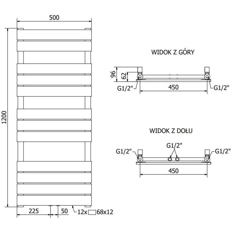 Mexen Ceres grzejnik łazienkowy 1200 x 500 mm, 610 W, czarny - W111-1200-500-00-70
