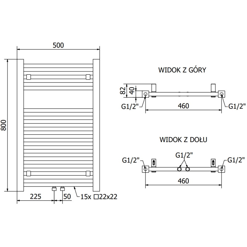 Mexen Pluton grzejnik łazienkowy 800 x 500 mm, 410 W, czarny  - W106-0800-500-00-70
