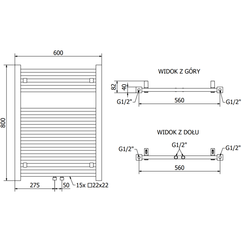 Mexen Pluton grzejnik łazienkowy 800 x 600 mm, 476 W, biały - W106-0800-600-00-20