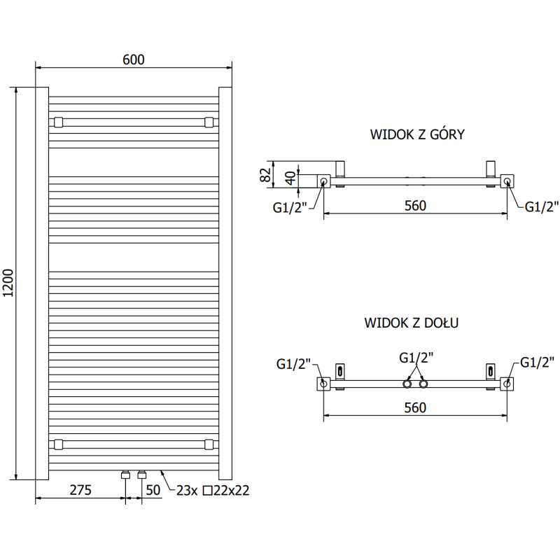 Mexen Pluton grzejnik łazienkowy 1200 x 600 mm, 726 W, czarny - W106-1200-600-00-70