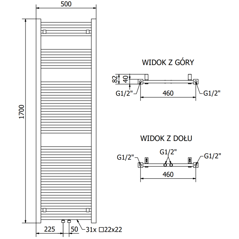 Mexen Pluton grzejnik łazienkowy 1700 x 500 mm, 855 W, biały - W106-1700-500-00-20