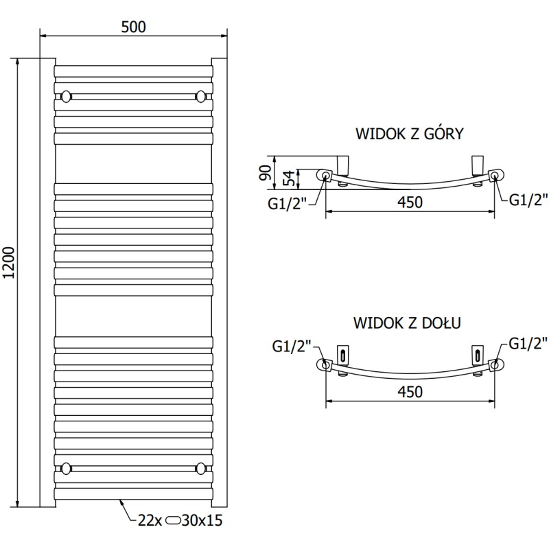 Mexen Helios grzejnik łazienkowy 1200 x 500 mm, 567 W, antracyt - W103-1200-500-00-66