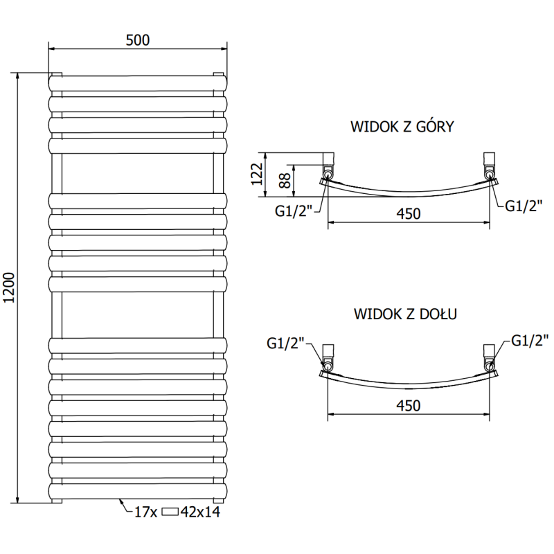 Mexen Bachus grzejnik łazienkowy 1200 x 500 mm, 619 W, biały - W109-1200-500-00-20