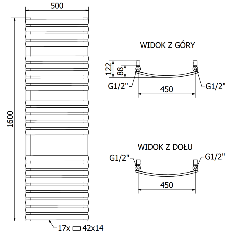 Mexen Bachus grzejnik łazienkowy 1200 x 500 mm, 619 W, czarny - W109-1200-500-00-70
