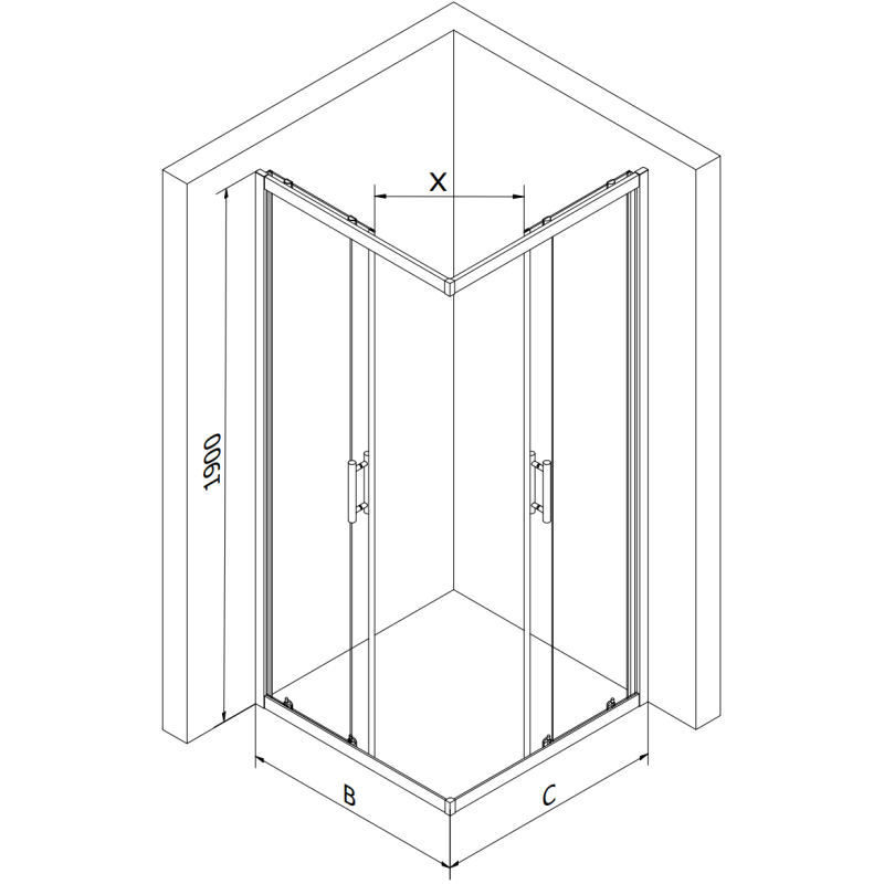 Mexen Rio kabina prysznicowa kwadratowa 90 x 90 cm, transparent, czarna + brodzik Flat, biały - 860-090-090-70-00-4010B