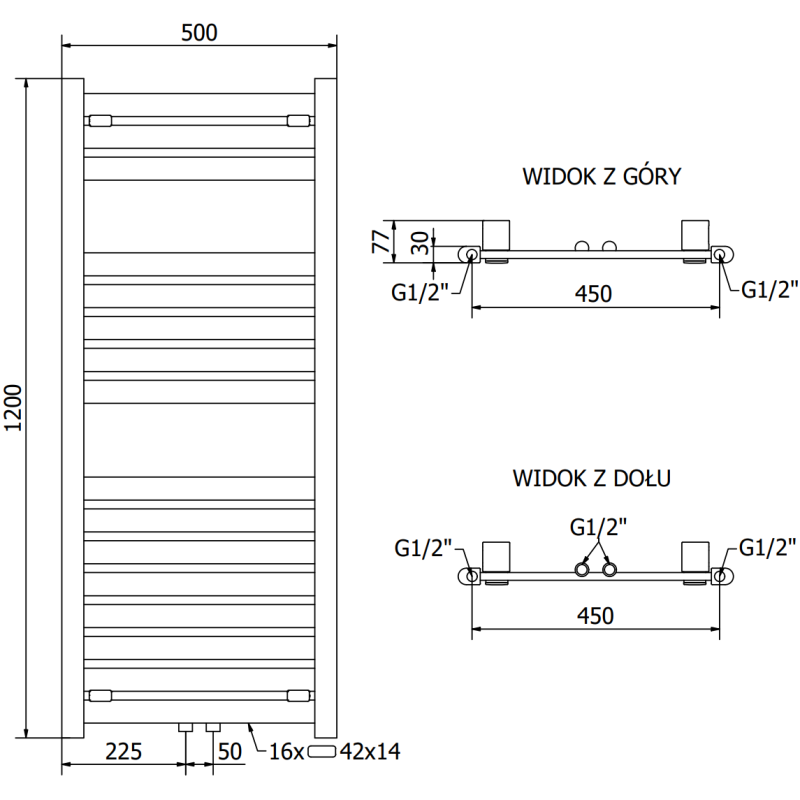 Mexen Uran grzejnik łazienkowy 1200 x 500 mm, 534 W, antracyt - W105-1200-500-00-66