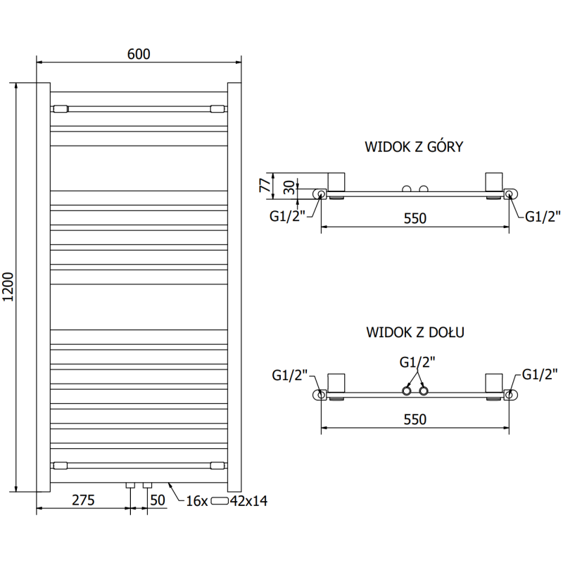 Mexen Uran grzejnik łazienkowy 1200 x 600 mm, 623 W, biały - W105-1200-600-00-20