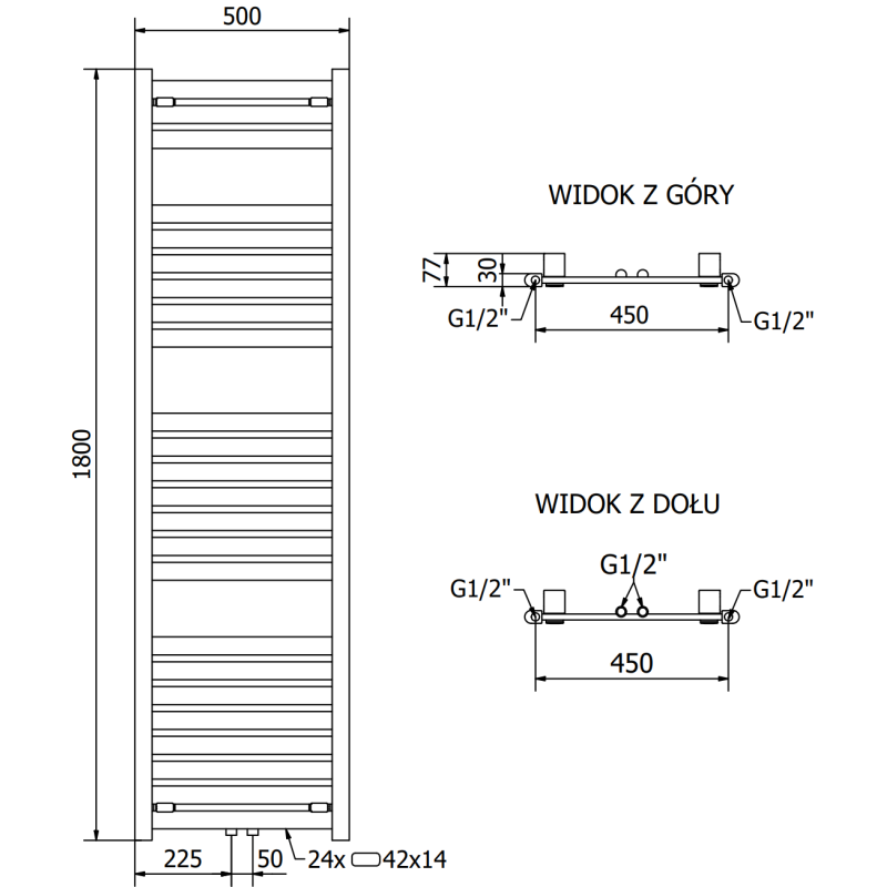 Mexen Uran grzejnik łazienkowy 1800 x 500 mm, 801 W, biały - W105-1800-500-00-20