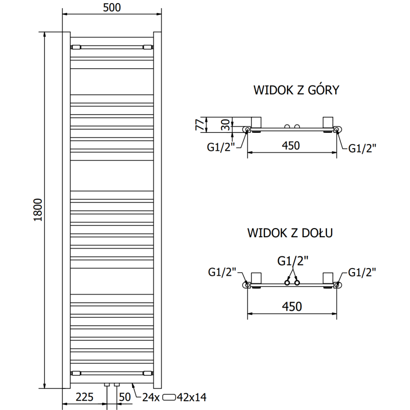 Mexen Uran grzejnik łazienkowy 1800 x 500 mm, 801 W, czarny - W105-1800-500-00-70