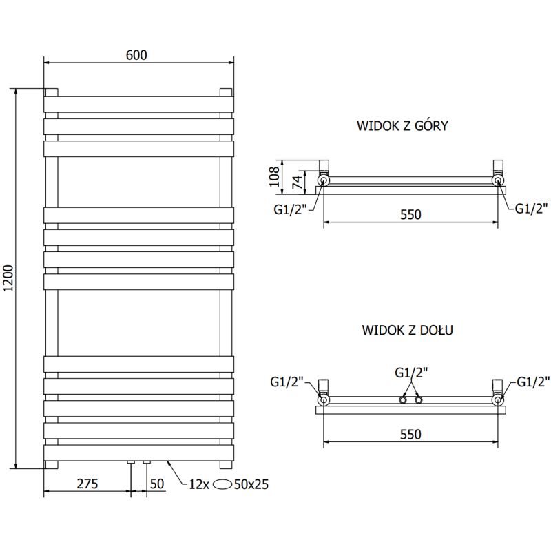Mexen Jowisz grzejnik łazienkowy 1200 x 600 mm, 594 W, biały - W107-1200-600-00-20