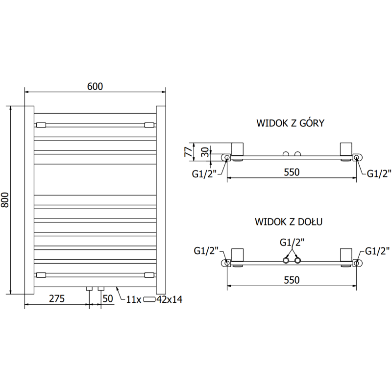 Mexen Uran grzejnik łazienkowy 800 x 600 mm, 425 W, czarny - W105-0800-600-00-70