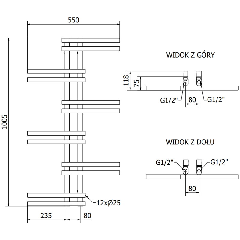 Mexen Jari grzejnik łazienkowy dekoracyjny 1005 x 550 mm, 339 W, czarny - W115-1005-550-00-70