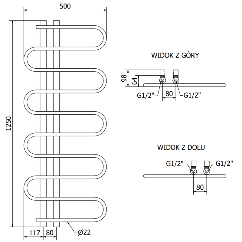 Mexen Kiso grzejnik łazienkowy dekoracyjny 1250 x 500 mm, 256 W, czarny - W114-1250-500-00-70
