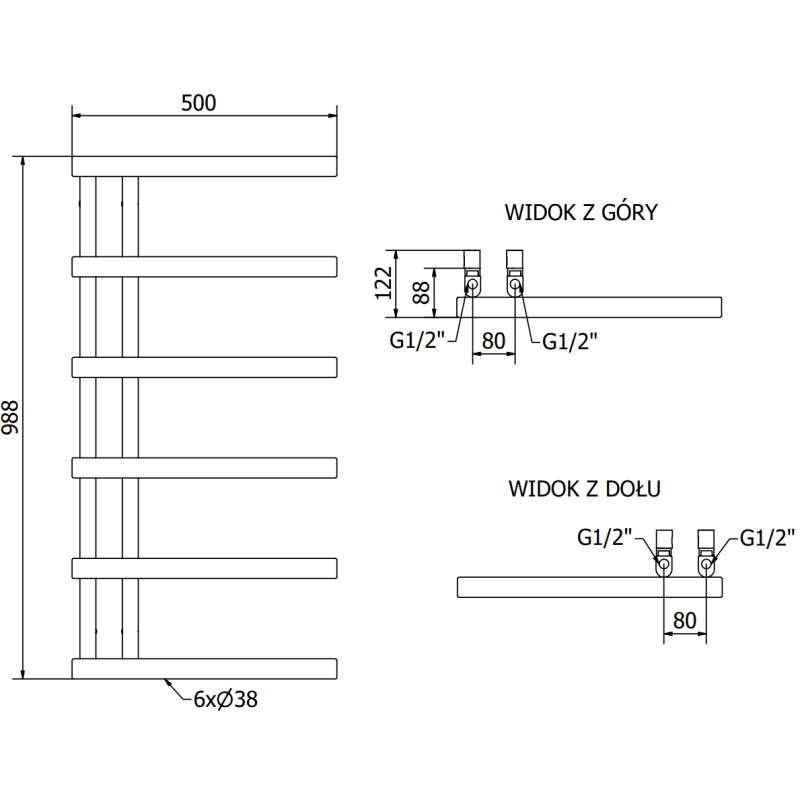 Mexen Jukon grzejnik łazienkowy dekoracyjny 988 x 500 mm, 461 W, czarny - W116-0988-500-00-70