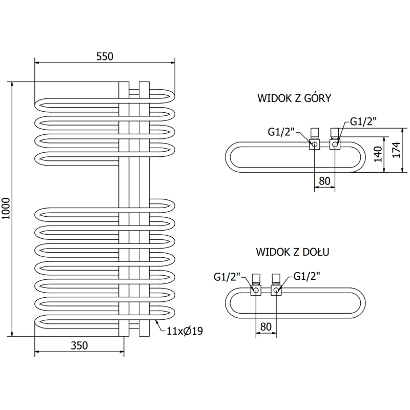 Mexen Ops grzejnik łazienkowy 1000 x 550 mm, 517 W, biały - W122-1000-550-00-20