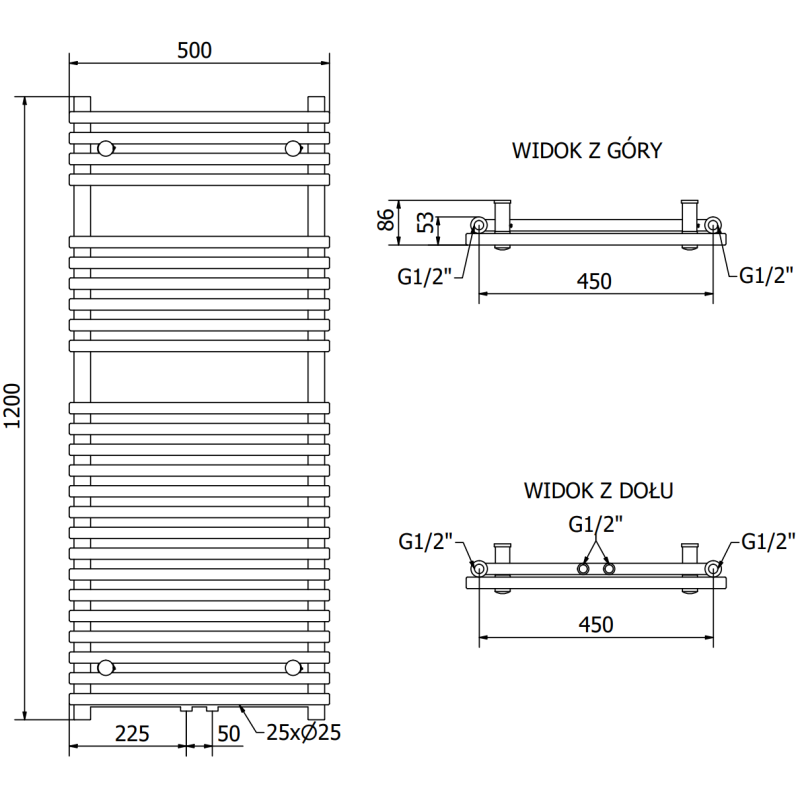 Mexen Sol grzejnik łazienkowy 1200 x 500 mm, 569 W, antracyt - W125-1200-500-00-66