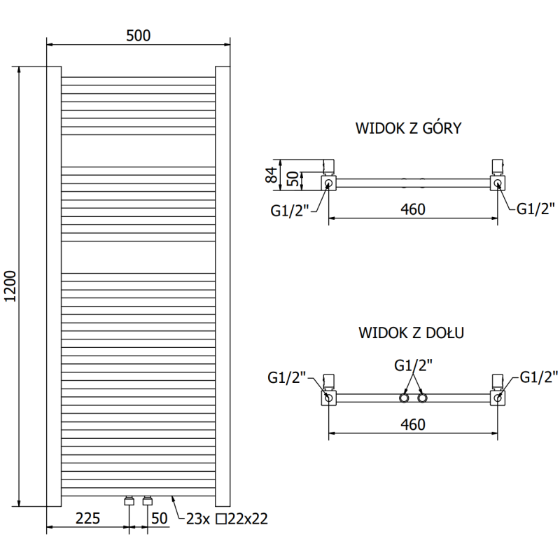 Mexen Pluton grzejnik łazienkowy 1200 x 500 mm, 493 W, złoty - W106-1200-500-00-50