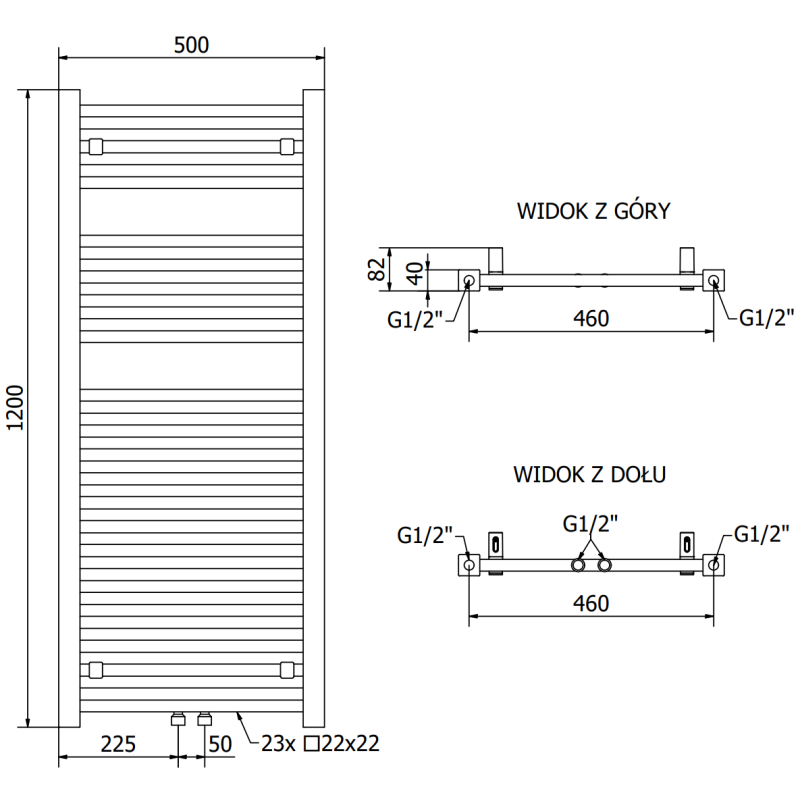Mexen Pluton grzejnik łazienkowy 1200 x 500 mm, 493 W, chrom - W106-1200-500-00-01