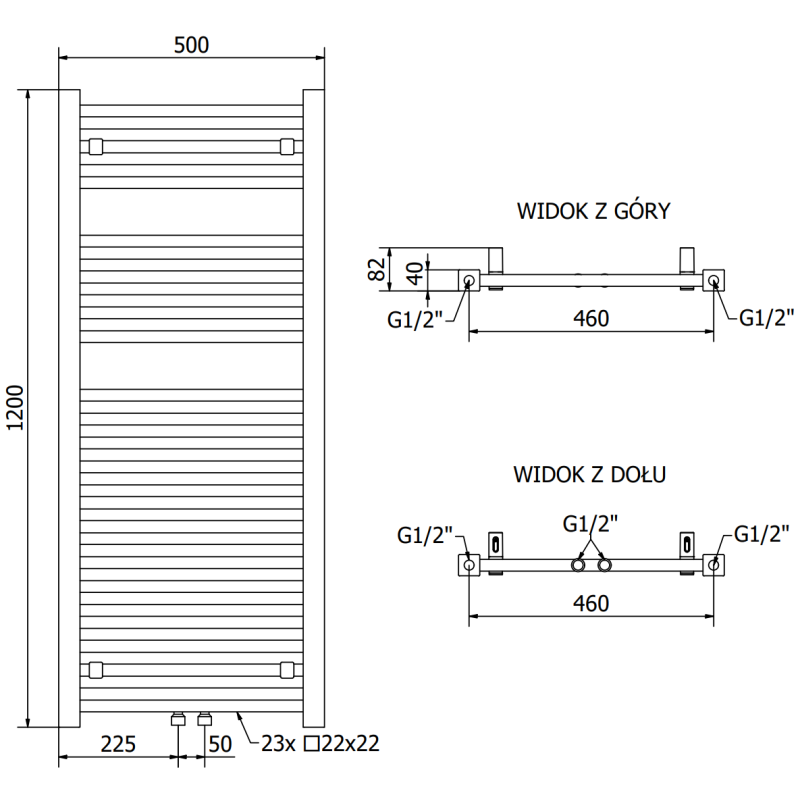 Mexen Pluton grzejnik łazienkowy 1200 x 500 mm, 625 W, antracyt - W106-1200-500-00-66