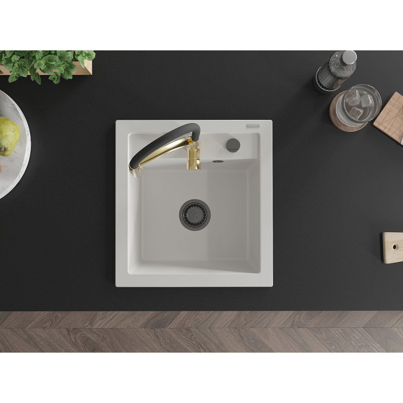 Mexen Vito zlewozmywak granitowy 1-komorowy z baterią kuchenną Aster, biały - 6503-20-73450-57-B