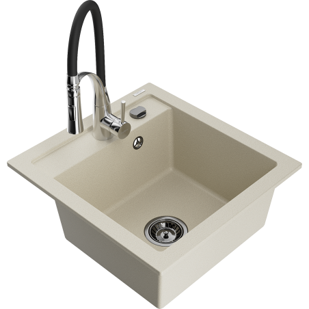Mexen Vito zlewozmywak granitowy 1-komorowy z baterią kuchenną Aster, beżowy - 6503-69-73450-07-B