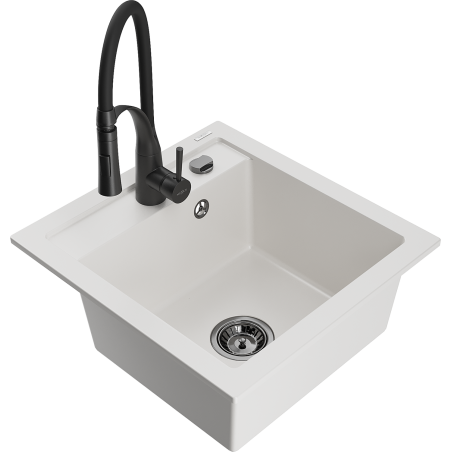 Mexen Vito zlewozmywak granitowy 1-komorowy z baterią kuchenną Aster, biały - 6503-20-73450-70-B