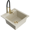 Mexen Vito zlewozmywak granitowy 1-komorowy z baterią kuchenną Aster, beżowy - 6503-69-73450-57-G