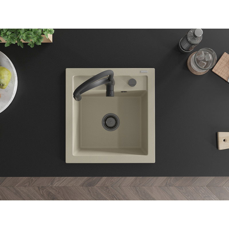 Mexen Vito zlewozmywak granitowy 1-komorowy z baterią kuchenną Aster, beżowy - 6503-69-73450-70-B