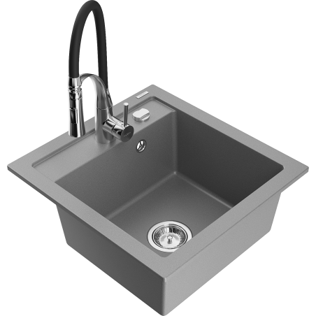 Mexen Vito zlewozmywak granitowy 1-komorowy z baterią kuchenną Aster, szary - 6503-71-73450-07