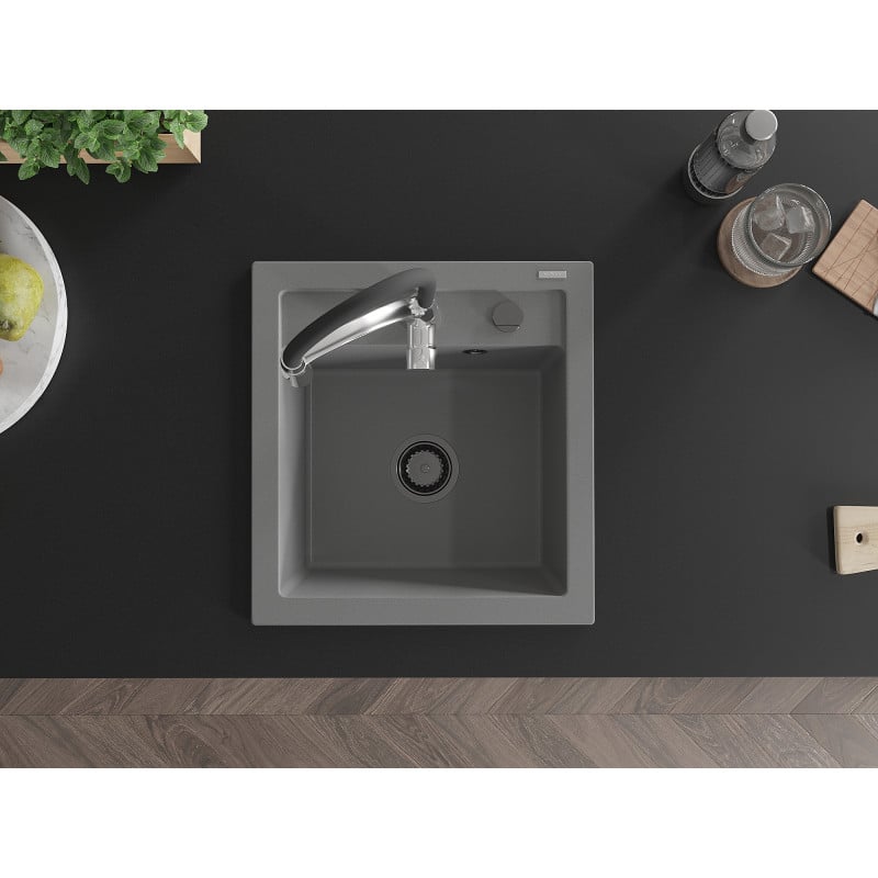 Mexen Vito zlewozmywak granitowy 1-komorowy z baterią kuchenną Aster, szary - 6503-71-73450-07-B