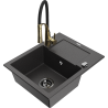 Mexen Enzo zlewozmywak granitowy 1-komorowy z ociekaczem i baterią kuchenną Aster, czarny nakrapiany - 6506-76-73450-57-B