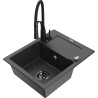 Mexen Enzo zlewozmywak granitowy 1-komorowy z ociekaczem i baterią kuchenną Aster, czarny nakrapiany - 6506-76-73450-70-B