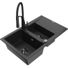 Mexen Gaspar zlewozmywak granitowy 1,5-komorowy z ociekaczem i baterią kuchenną Aster, czarny/srebrny - 6507-73-73450-70-B