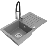 Mexen Pablo zlewozmywak granitowy 1-komorowy z ociekaczem i baterią kuchenną Aster, szary - 6510-71-73450-07