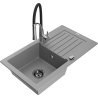 Mexen Pablo zlewozmywak granitowy 1-komorowy z ociekaczem i baterią kuchenną Aster, szary - 6510-71-73450-07-B