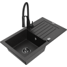 Mexen Pablo zlewozmywak granitowy 1-komorowy z ociekaczem i baterią kuchenną Aster, czarny/srebrny metalik - 6510-73-73450-70-B