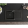 Mexen Pablo zlewozmywak granitowy 1-komorowy z ociekaczem i baterią kuchenną Aster, czarny/złoty metalik - 6510-75-73450-70-B